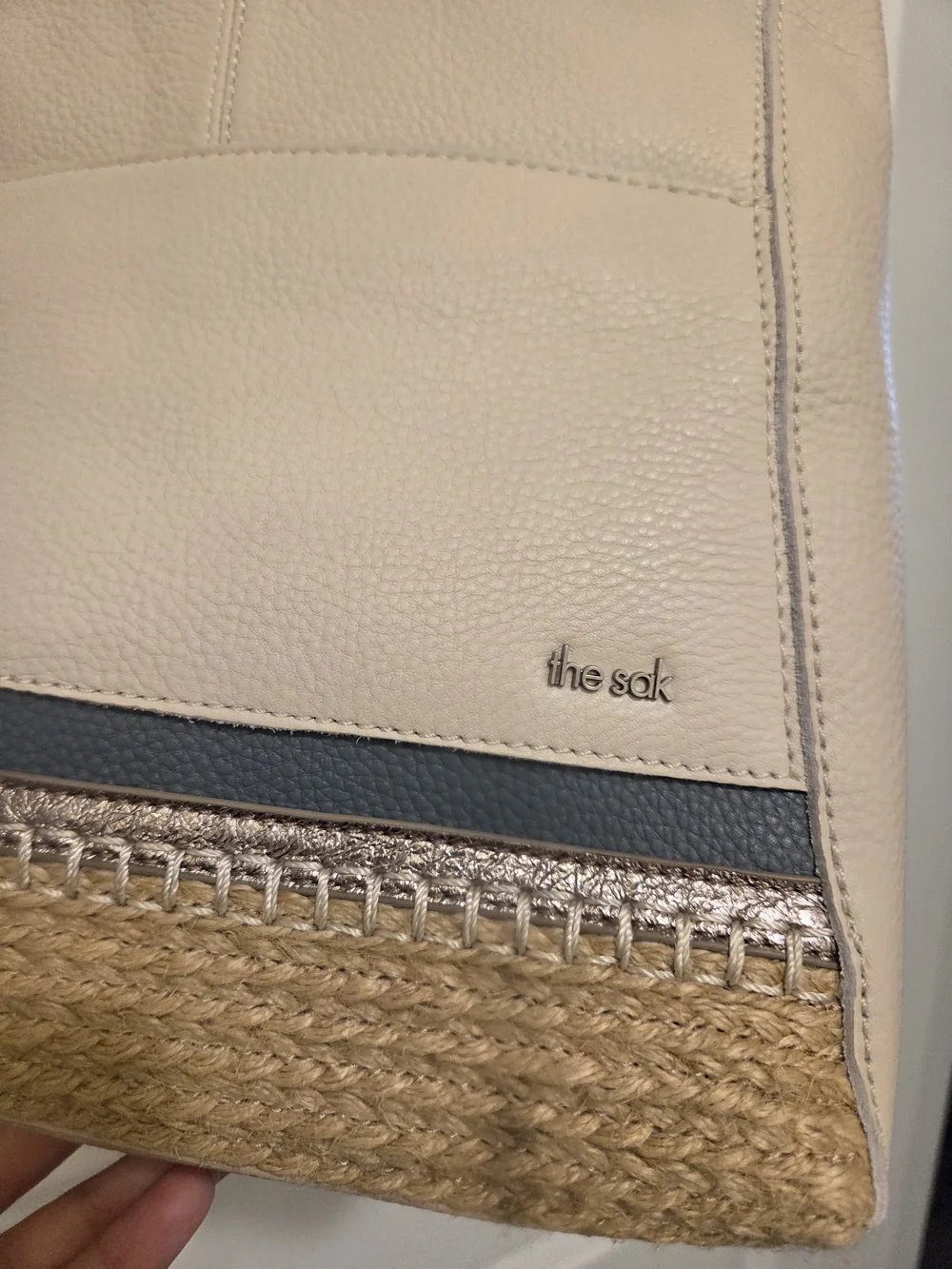 The Sak Leather Crossbody Bag Cream Boho Woven Straw Shoulder Purse